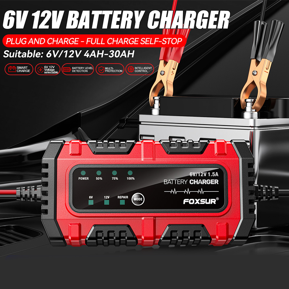 フルインテリジェントインテリジェントパルス修理鉛酸バッテリー充電器 6V/12V 1.5A 複数の保護車オートバイバッテリー