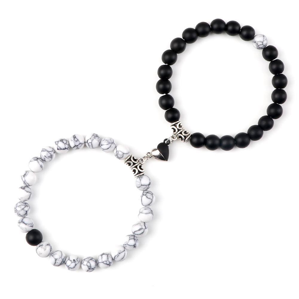 Casal quente yin yang pulseira conjunto masculino 8mm pedra natural forma de coração ímã amor braclet para mulheres amizade moda jóias presente