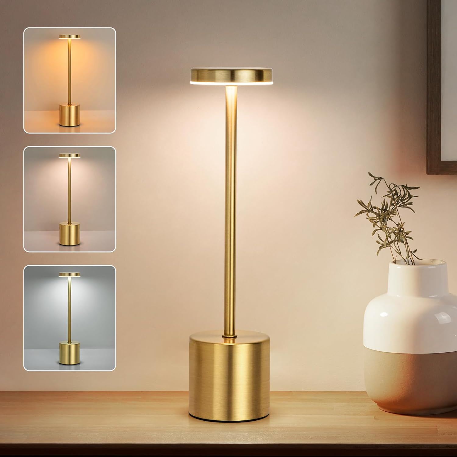Creative Ambient Light โคมไฟตั้งโต๊ะโลหะบาร์ตกแต่งกลางแจ้ง Simple LED แบบชาร์จไฟได้ Touch สามสีข้างเตียง Night Light