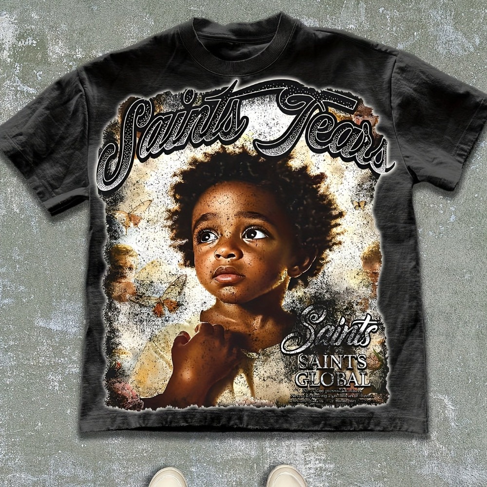 T-shirt da uomo con motivo Saint's Tears per la primavera e l'estate, adatta sia per uomini che per donne, t-shirt casual