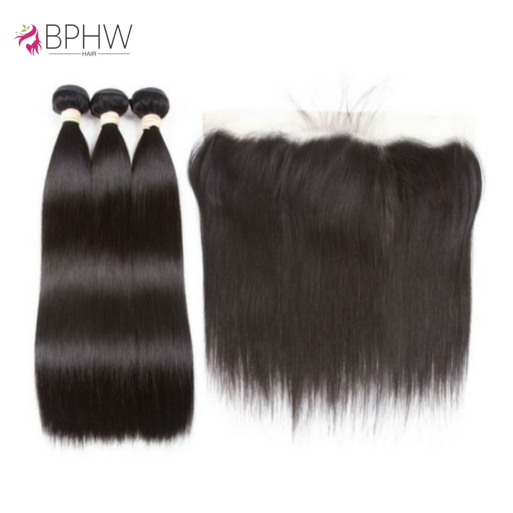 Straight Human Hair 3 Bundles With 13x4 4x4 HD Transparent Lace Closure Frontal Virgin Human Hair Bundles Hair Extension BPHW