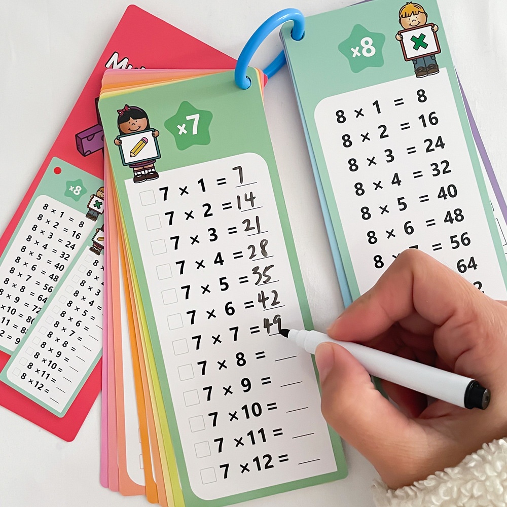 Cartes de formation mathématique, 1 à 12 ans, Addition, soustraction, Multiplication et Division, jouets éducatifs, arithmétique pour étudiants avec stylo effaçable