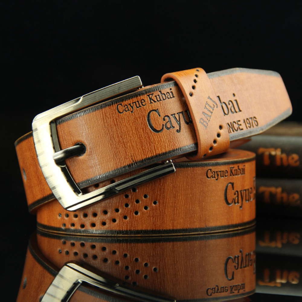 Cinturón de cuero para hombre con estampado de letras, hebilla clásica de lujo, cinturón Vintage de vaquero de negocios, cinturones de aleación