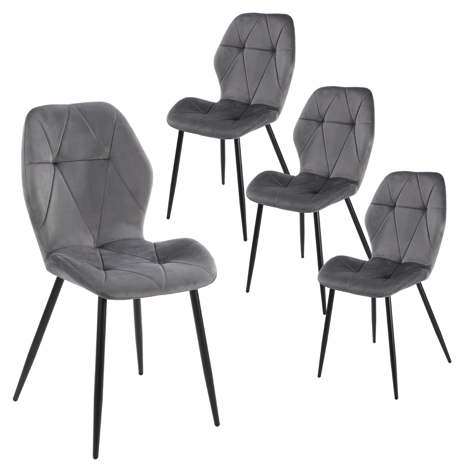 Juego de 4 sillas de comedor con respaldos decorados con pétalos y patas de metal resistentes, adecuadas para comedores, cocinas y dormitorios.
