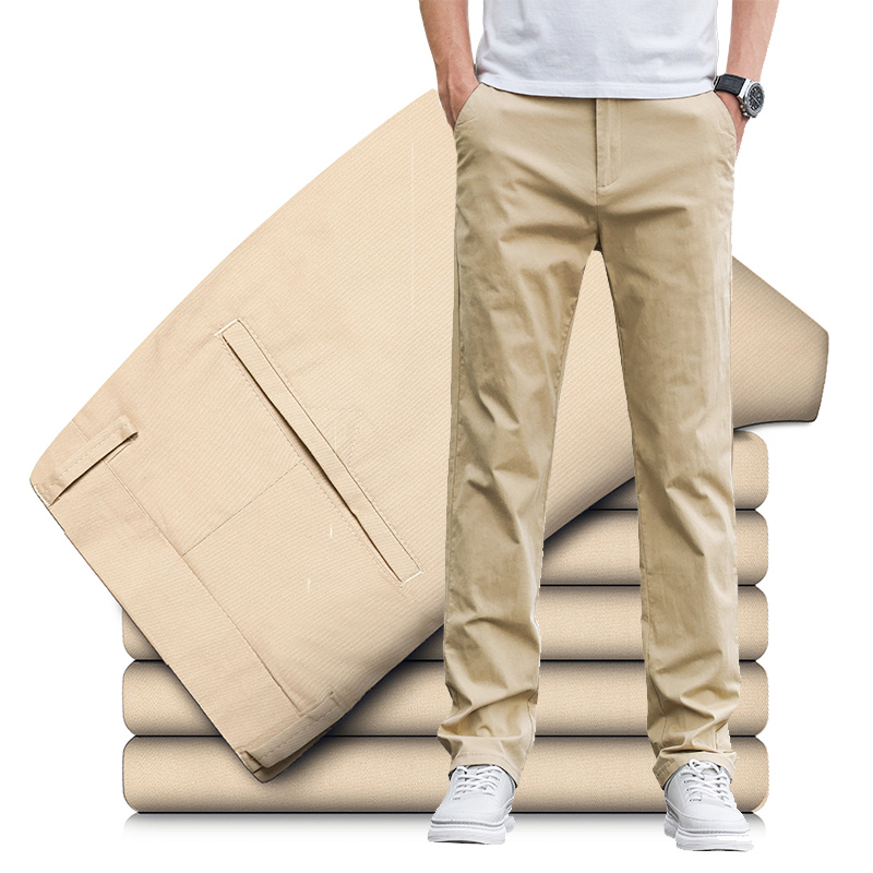 Primavera y verano, pantalones casuales cómodos elásticos para hombres, pantalones de moda coreana, pantalones de marca rectos sueltos y ventilados de negocios