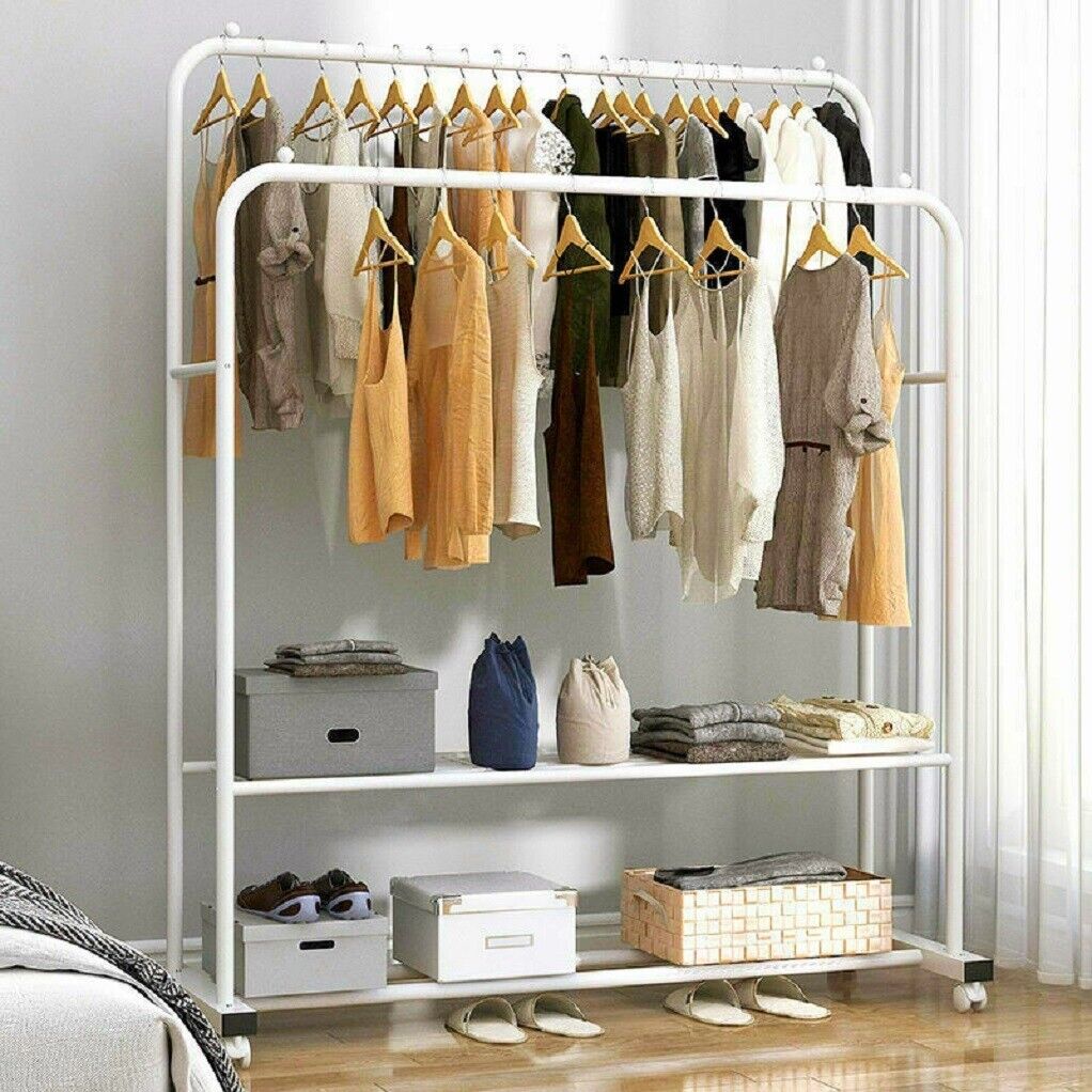 Robuster rollender Kleiderständer, Kleiderbügel, Ständer, Metall, Aufbewahrung, Schuhe, Organizer