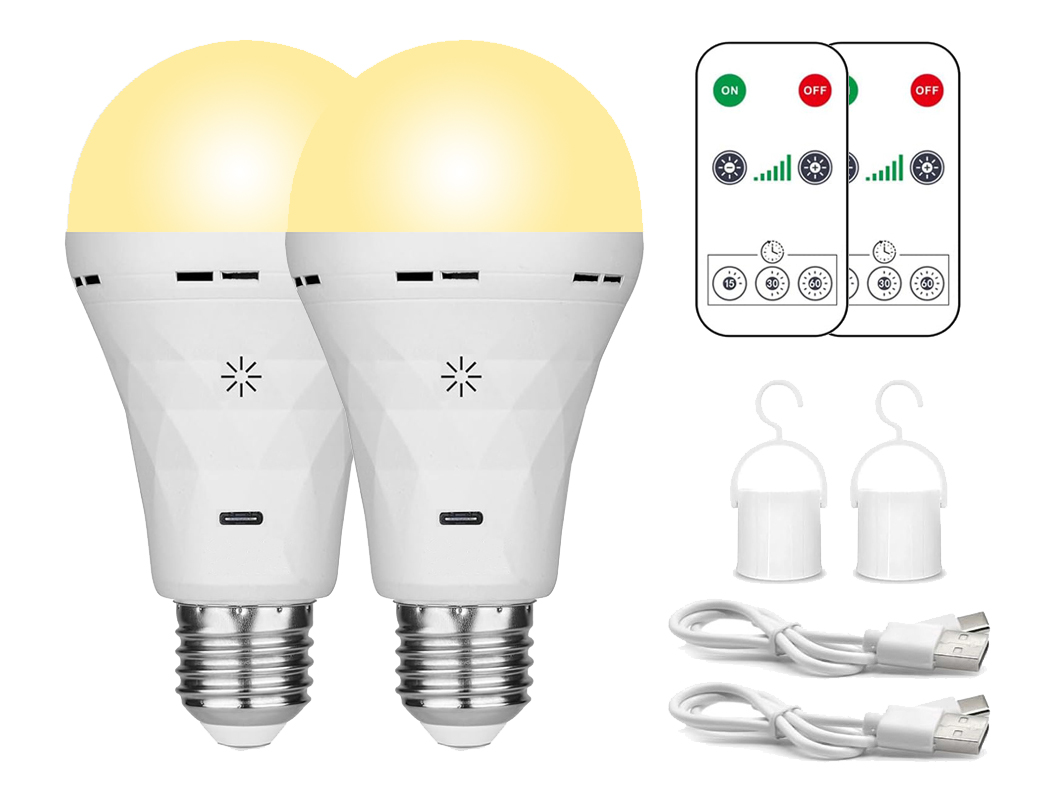 USB LED電球、E27充電式電球、タイマー付き非常用電球ウォーム、調光可能、壁用ワイヤレス燭台、（2パック）
