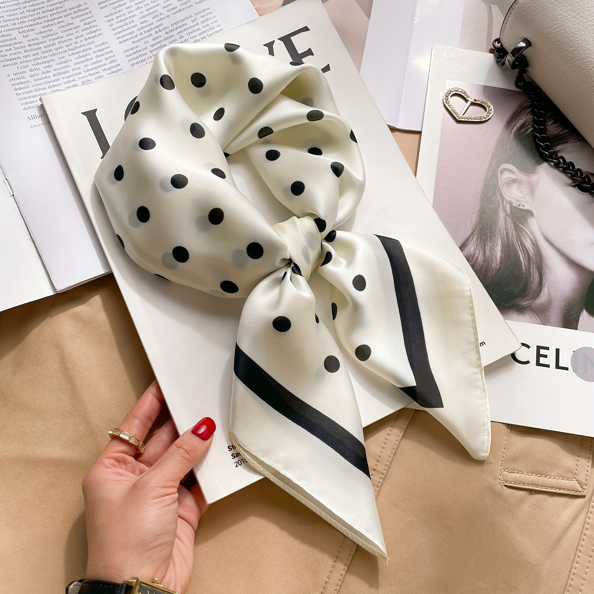 Dames Polka Dot Faux Zijden Sjaal Stijlvolle Vierkante Sjaals Hals Accessoire Warm Nek Wikkel Haarband Elegante Tas Decoratie