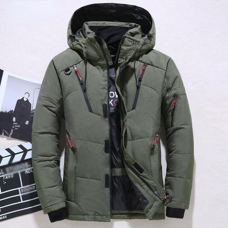 Jaqueta masculina de inverno, jaqueta de pato branco com capuz ao ar livre, grosso, quente, acolchoado, casaco de neve, tamanho grande