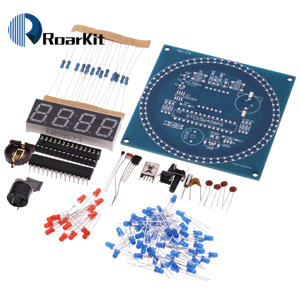 Rotating LED Display Alarme Eletrônico Relógio DIY Kit Caso Shell Luz Controle Temperatura DS1302 C8051 MCU Módulo STC15W408AS