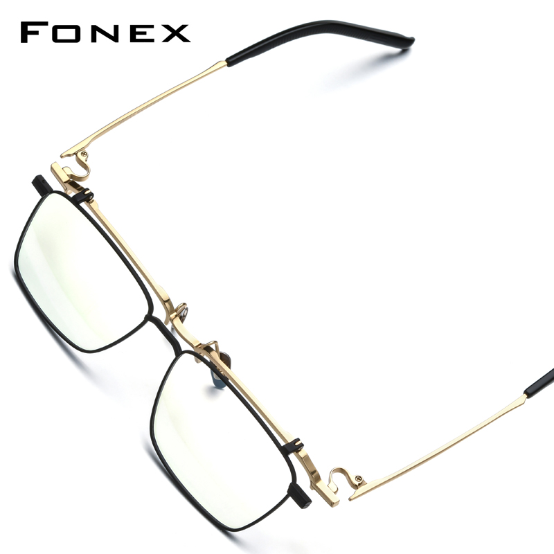 FONEX Titanium Kacamata Kacamata Pria Merek Desain Flip Square Kacamata Bingkai Kacamata Flip-Up Kualitas Tinggi Jepang Ultralight Kacamata 401T
