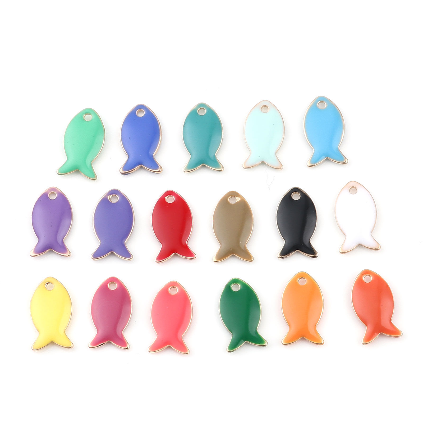 10 buah jimat tembaga multiwarna ikan Enamel payet liontin untuk DIY membuat kalung anting wanita perhiasan temuan 14mm x 8mm