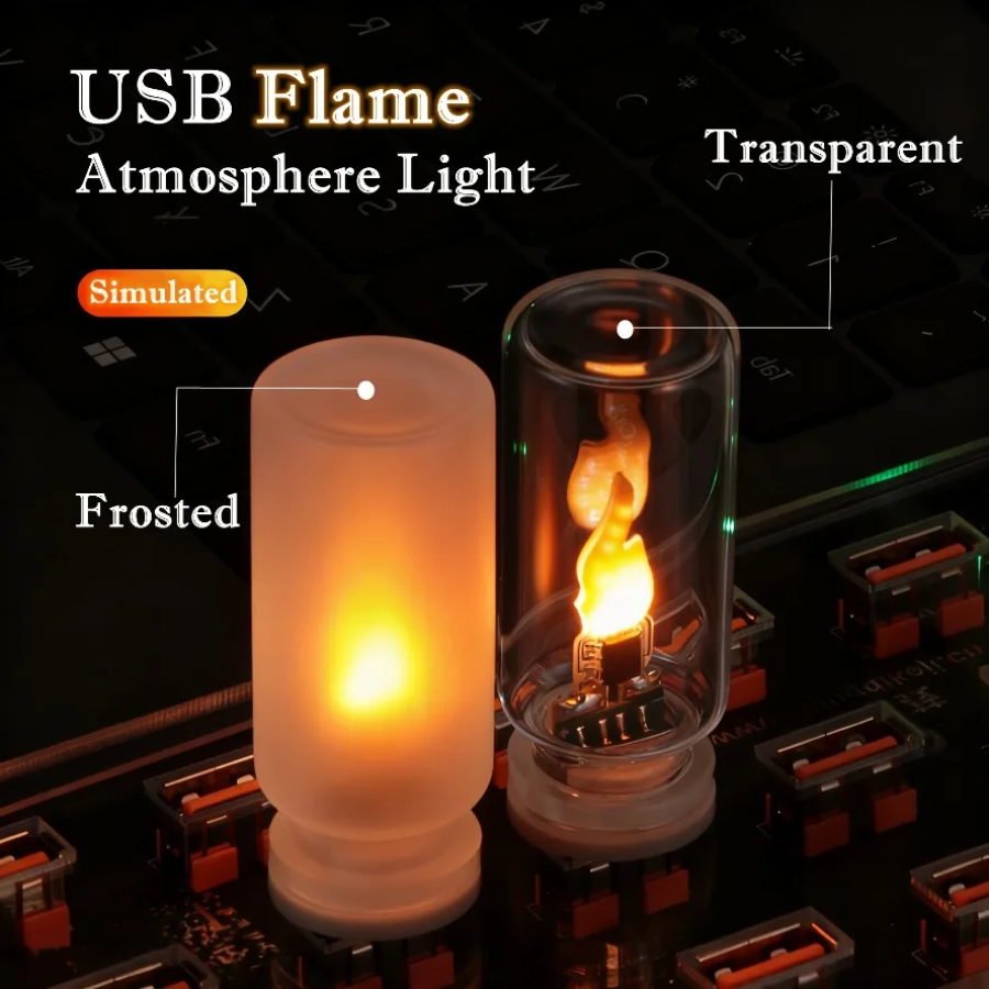 USB 불꽃 깜박이는 LED 반투명 유리 캔들 야간 조명 자동차, 가정, 방, 노트북, PC, 축제 장식용 시뮬레이션 불꽃