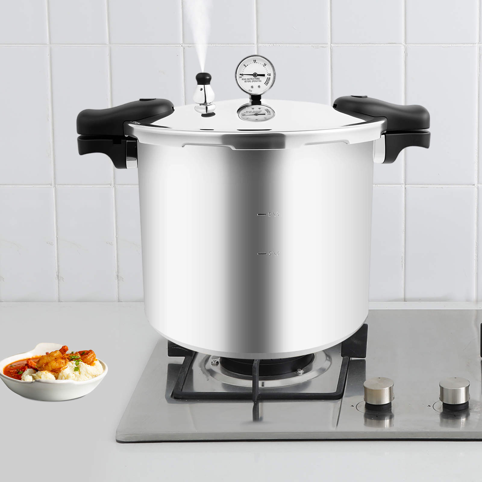 22L Thickened Explosion-Proof Pressure Cooker with Pressure Gauge and Safety Valve for Gas Stoves, Electric Ceramic Stoves
