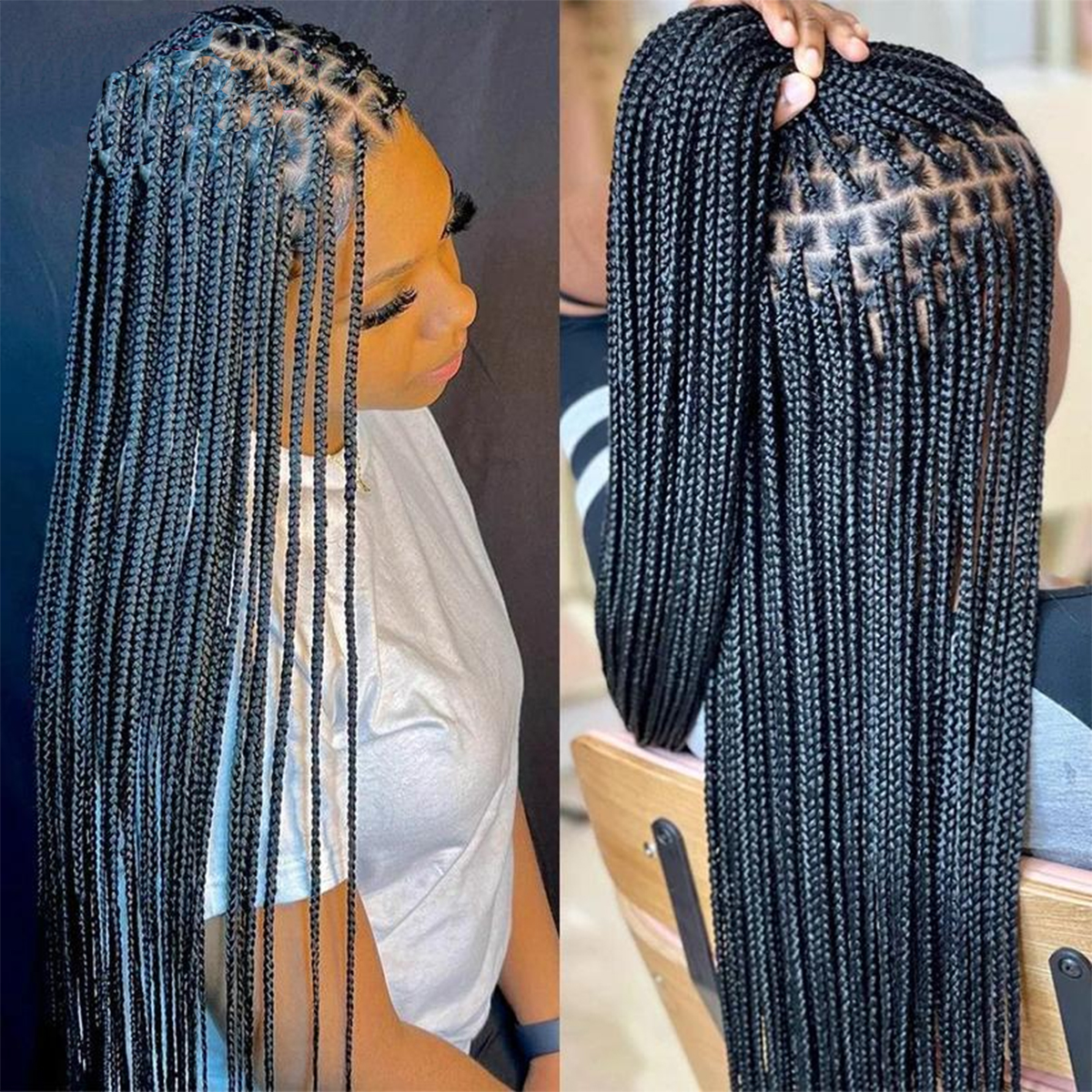 Wig Rambut Sintetis Kepang Full Lace 30 Inch, Wig Kepang Panjang untuk Wanita, Kepang Berkualitas Tinggi Warna Hitam untuk Tampilan Stylish