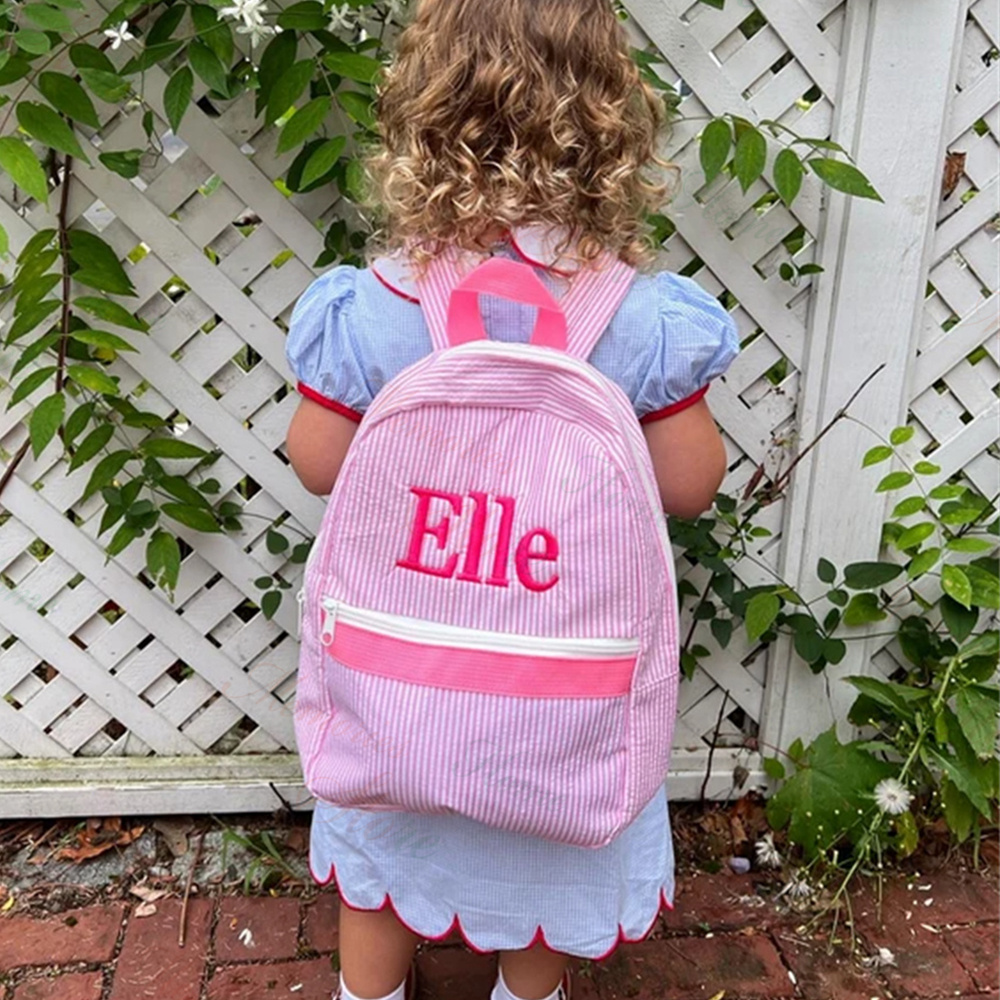 Personal isierte Baby Rucksäcke monogramm iert Kleinkind Rucksäcke maßge schneiderte Seer sucker Vorschule Bücher tasche gestickt Name Baby Geschenke
