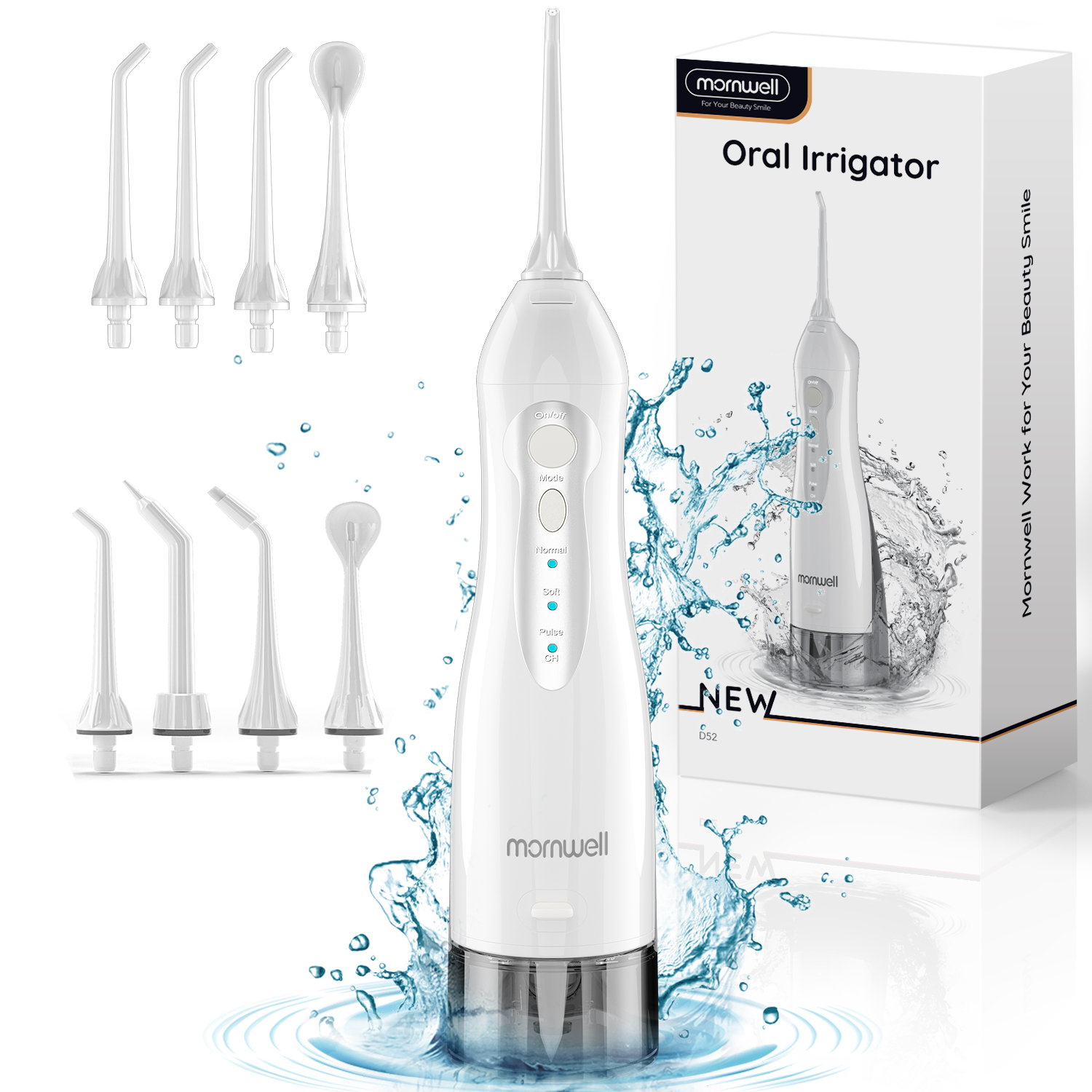 Mornwell-irrigador Oral D52, irrigador Dental recargable por USB, chorro de agua, portátil, tanque de agua de 300ML, limpiador de dientes impermeable