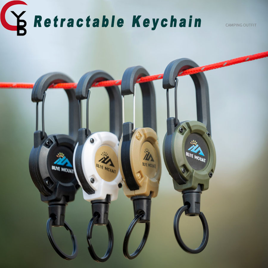 YANBIGUO Portachiavi retrattile da 2 pezzi, porta badge con moschettone resistente, bobina tattica per badge identificativo con cavo retrattile in acciaio da 22,8 pollici