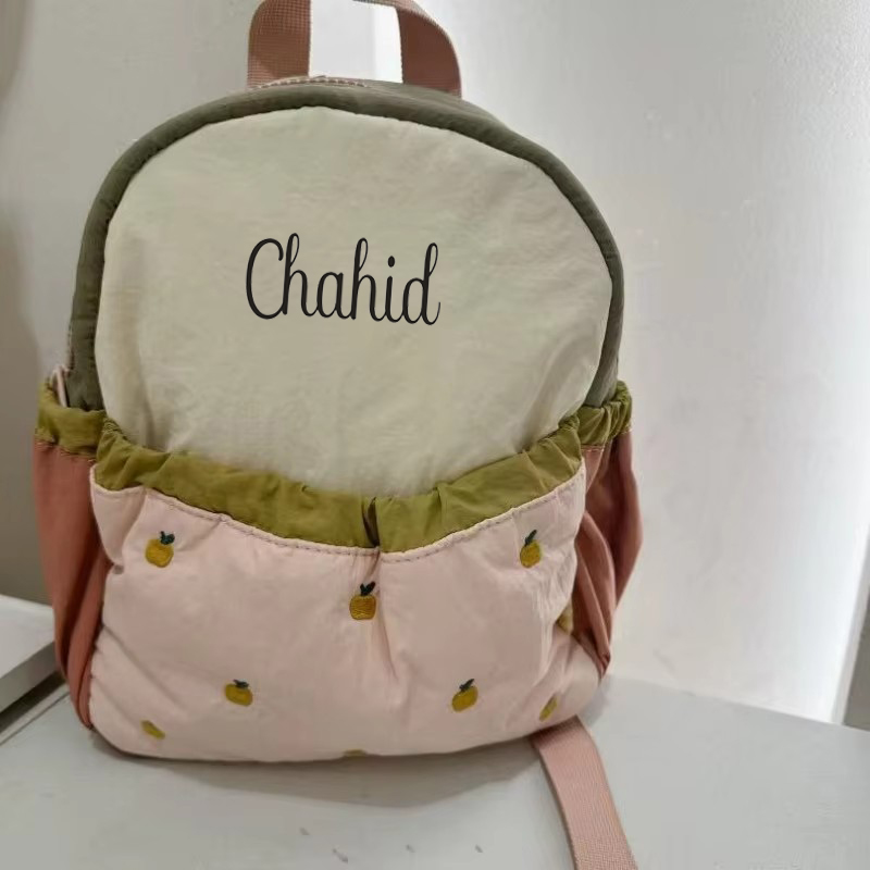 Mochila de hombro personalizada para niños, Mini bolso de viaje ligero con bordado de manzana bonito a juego, para guardería
