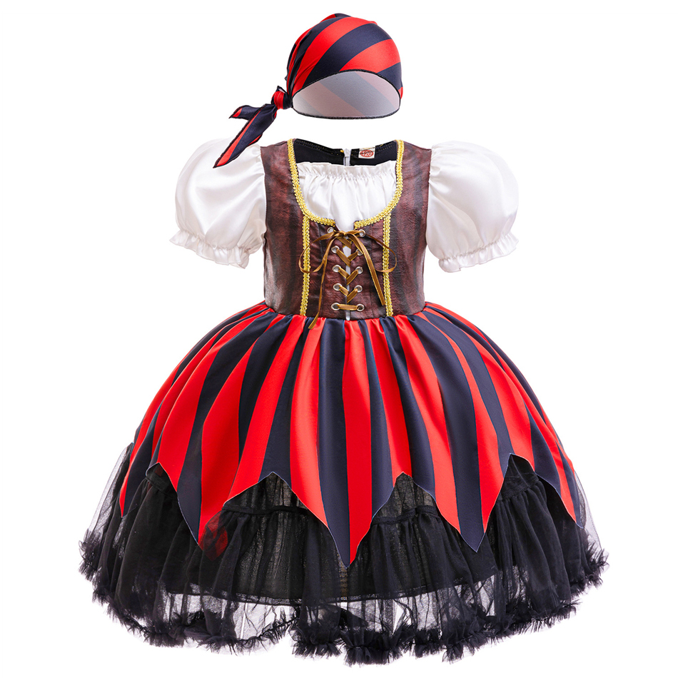 Kids Pirate Captain Cosplay Stage Performance Costume Girls Masquerade Halloween Theme Party Dress Children Disguise Clothing