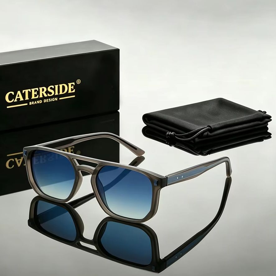 CATERSIDE แว่นกันแดดนักบินแฟชั่นสำหรับผู้ชาย ดีไซน์แบบ Flat Top Double Bridges แว่นกันแดดไล่เฉดสี แว่นตาของขวัญวันหยุดสำหรับผู้หญิง