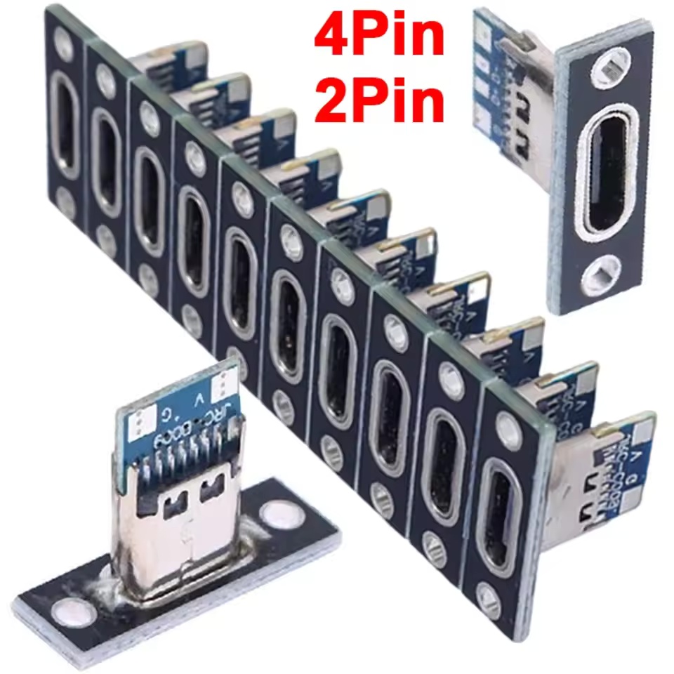 1-20Pcs USB 잭 3.1 Type-C 2Pin 4Pin 암 커넥터 잭 데이터 충전 포트 고정 플레이트가 있는 소형 전기 충전 베이스