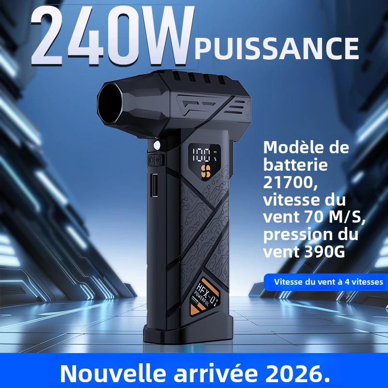 Souffleur turbo puissant 580000 tr/min, collecteur de poussière sans fil, moteur sans balais à grande vitesse, force de soufflage 380g avec fonction batterie externe