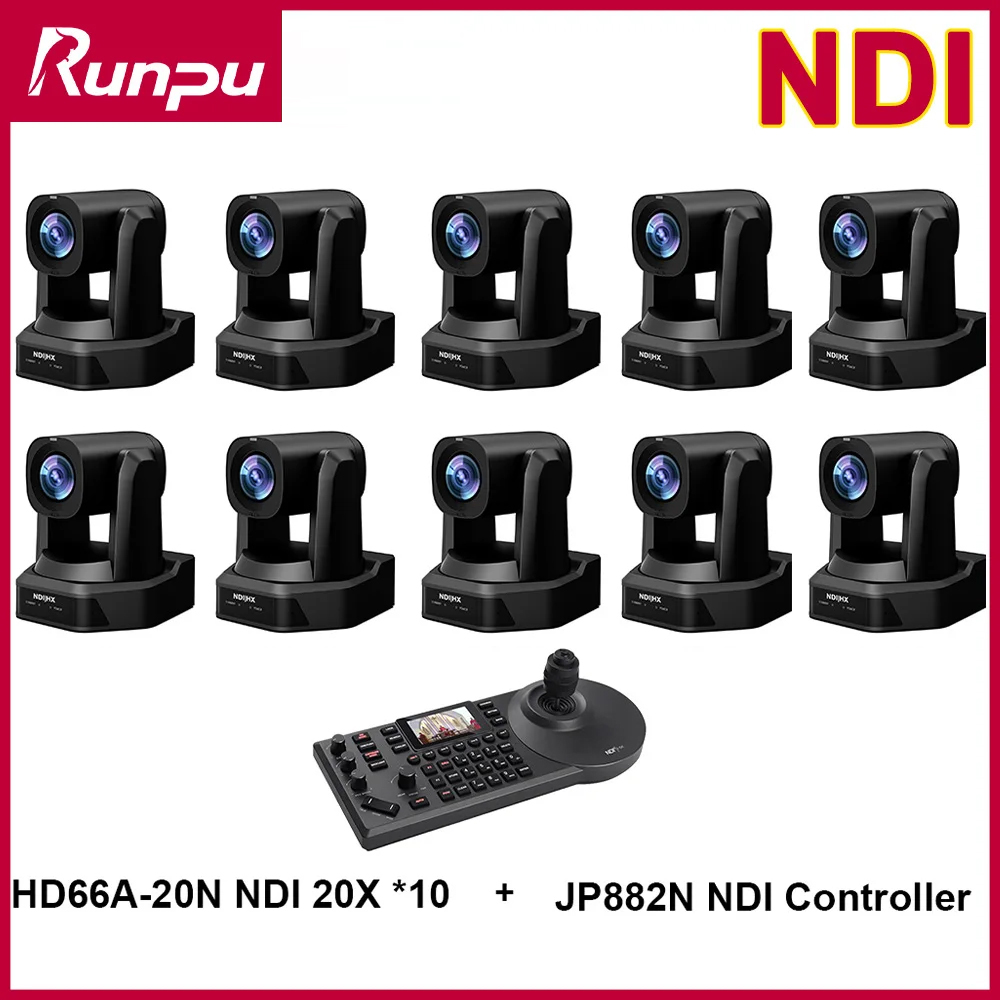 1-10ชิ้นกล้องประชุมทางวิดีโอ ndi PTZ HD66A-20N 20X ซูม + 1ชิ้น PTZ ndi POE จอยสติ๊กควบคุมสำหรับถ่ายทอดสดในโบสถ์