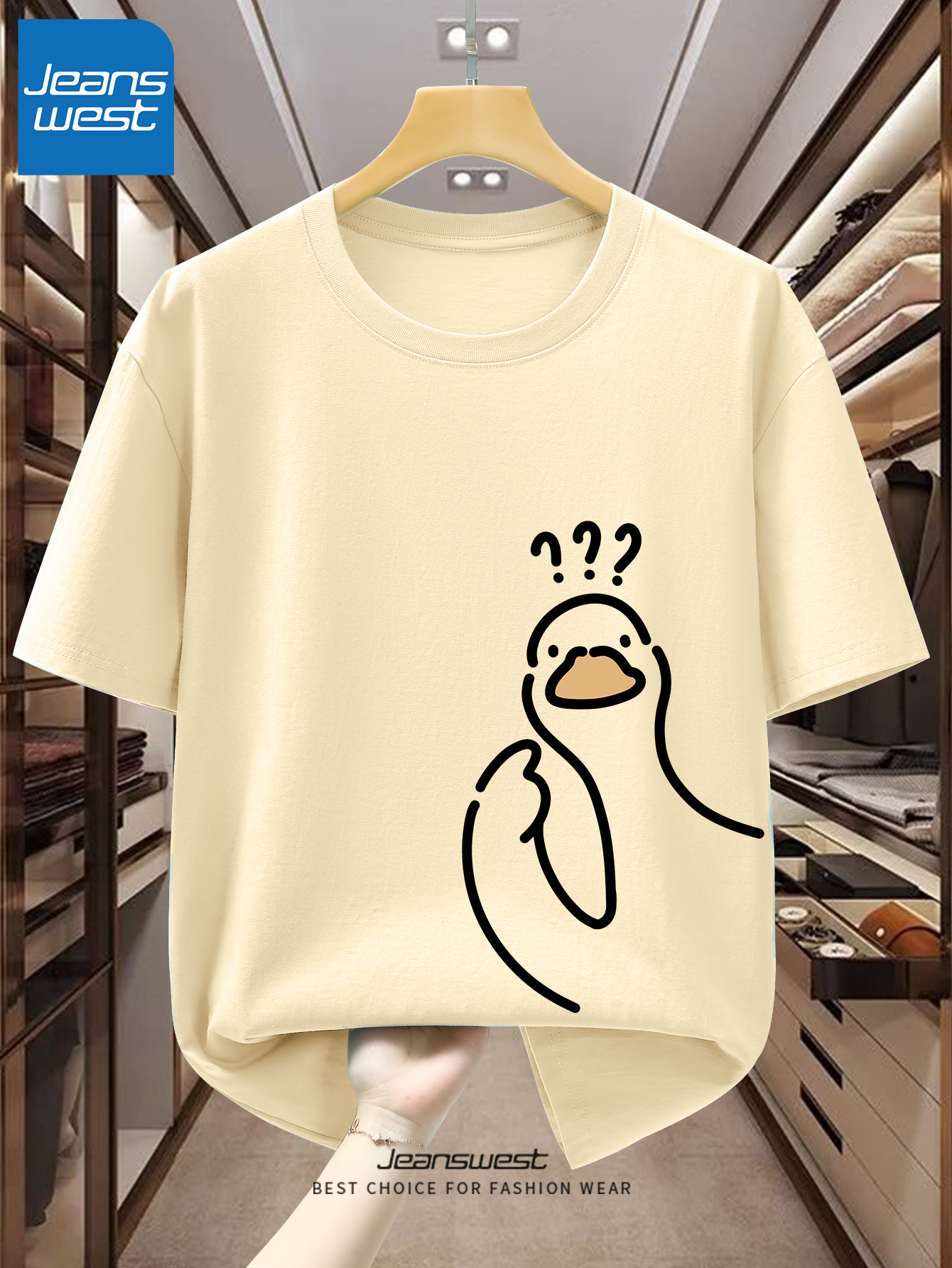 Men's 100% pure cotton fashionable casual loose sports cartoon pigeon pattern printed round neck short sleeved T-shirt top