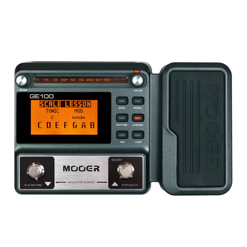 MOOER-Pedal GE100 para guitarra, procesador de efectos múltiples con grabación en bucle, Tiempo máximo 180s, 8 módulos de efectos, 40 ritmos de tambor