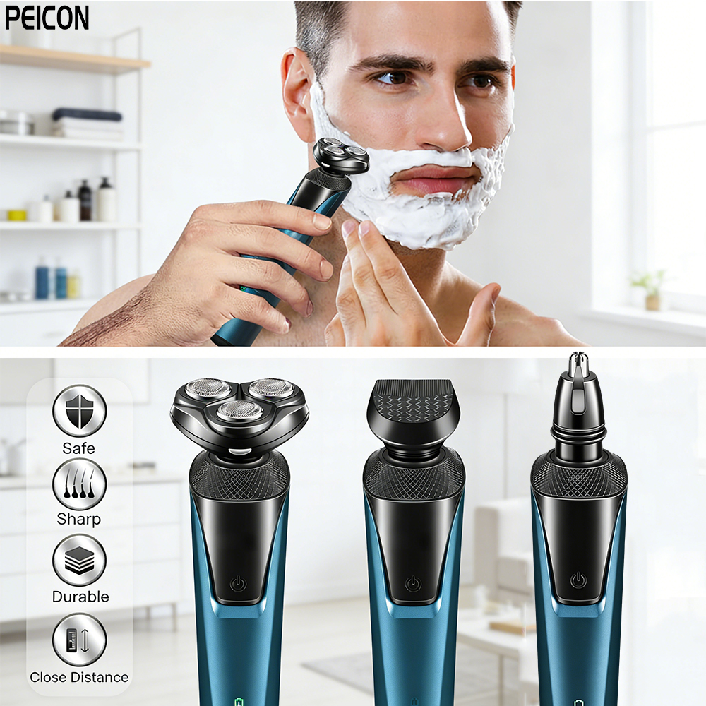 Electrical Rotary Shaver for Men 3-in-1 Electric Beard Shaver Washable Rechargeable Shaving Machine Portable Body Hair Trimmer