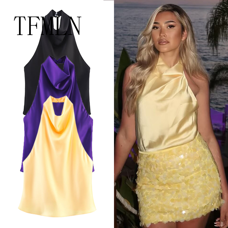 TFMLN 2025 ผู้หญิงเซ็กซี่Halter Topฤดูใบไม้ผลิฤดูร้อนเซ็กซี่Backless High Streetเสื้อกั๊กหญิงแฟชั่นElegant Halterคอเสื้อ