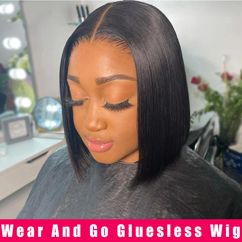 สวมใส่และ Go Glueless BOB วิกผมลูกไม้ด้านหน้าด้านหน้ามนุษย์ Wigs สั้นก่อน Plucked ตรง 13x4 HDTransparent วิกผมลูกไม้ด้านหน้าด้านหน้า BOB OnSale