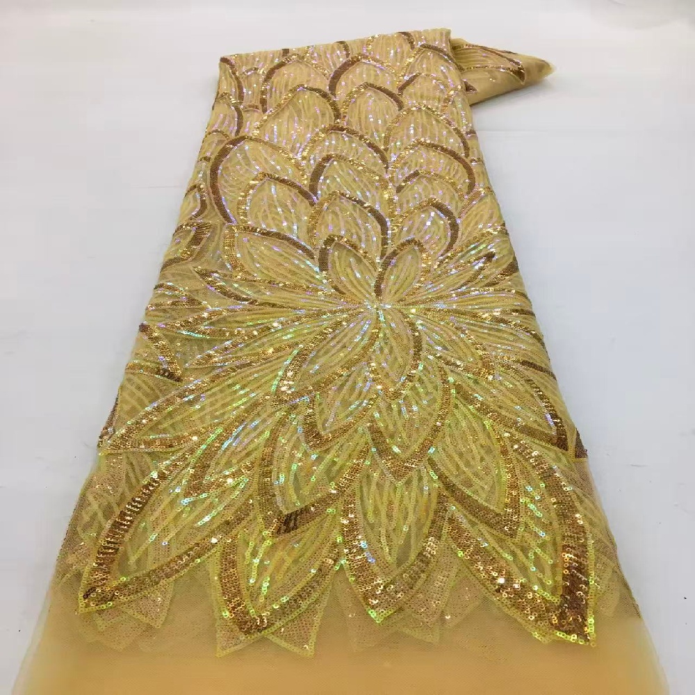 Tissu africain en dentelle à paillettes dorées, tulle français africain de haute qualité, tissu brodé en dentelle pour robe de soirée