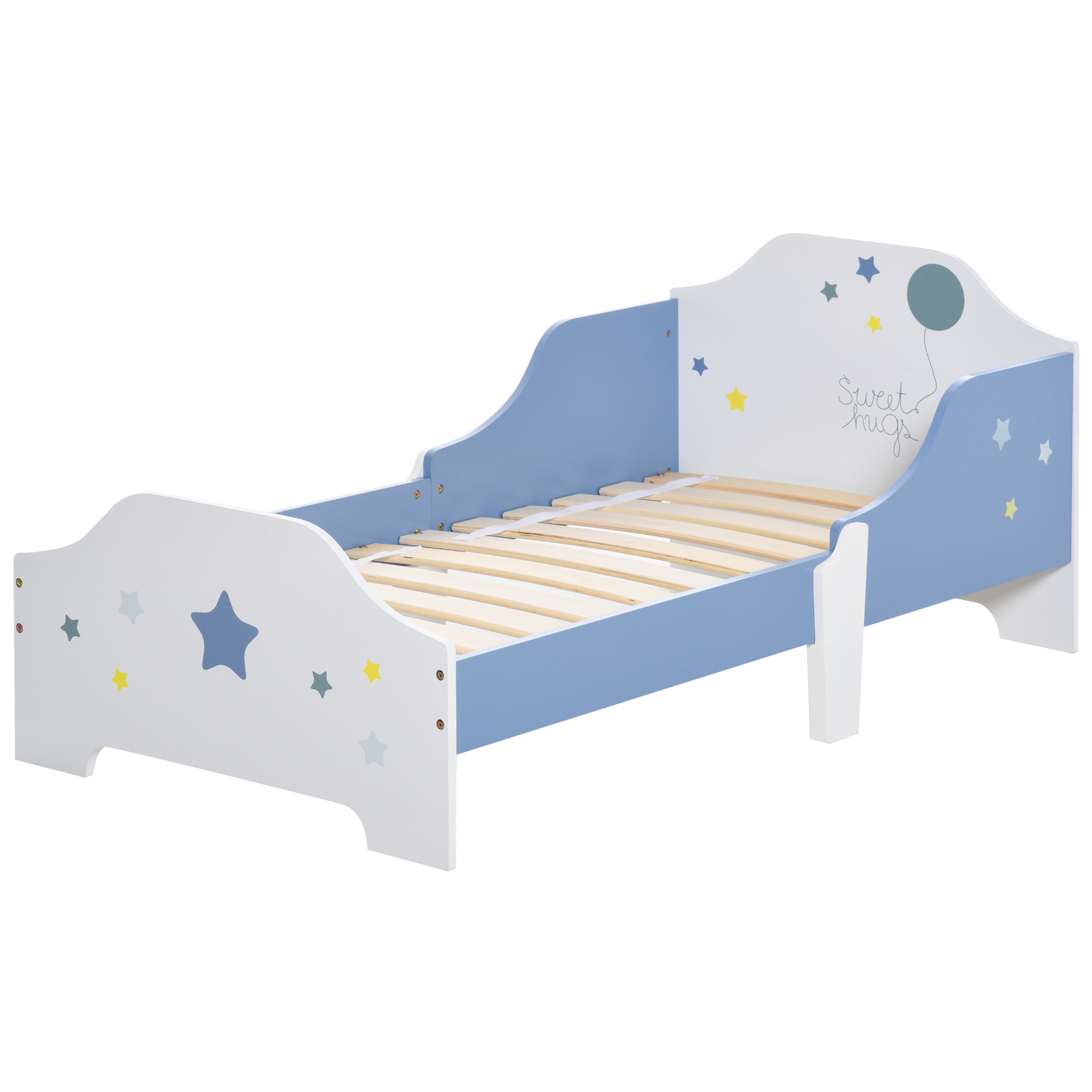 HOMCOM Toddler Bed Frame, Kids Bedroom Furniture for Boys Girls with Safe Guardrails,Blue