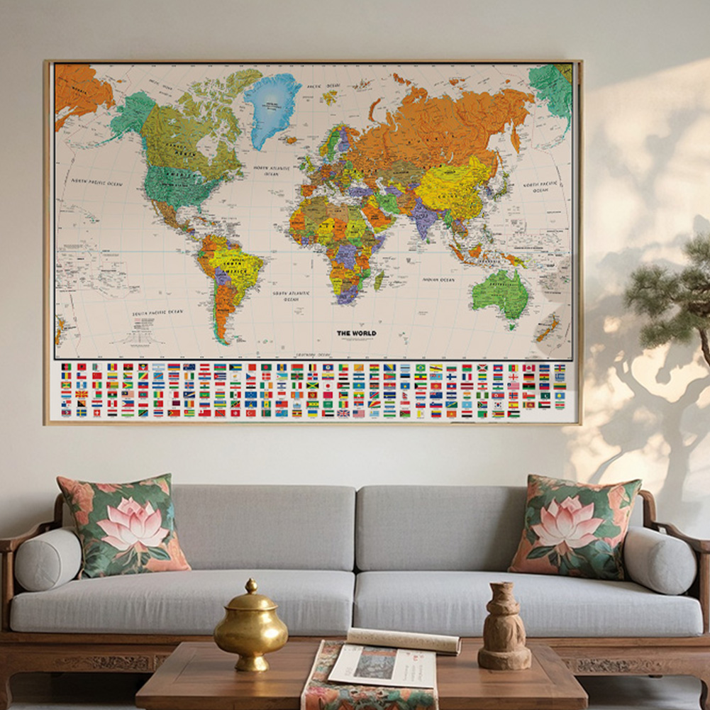 100×70cm 世界地図 クラシック版 フレームなし ウォールアート ポスター 絵画 家庭用＆教室用 - 子供と大人のための教育的