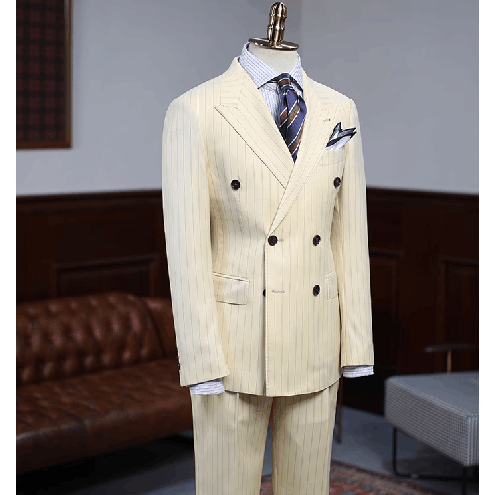 Mode Nadelstreifen Männer Anzüge Spitze Revers Zweireiher Männlichen Anzug 2-teiliges Set Business Casual Hochzeit Smoking Blazer mit Hosen