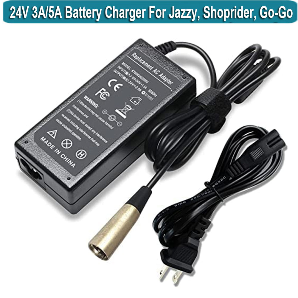 Chargeur de batterie 24V 3A 5A pour Go-Go Elite Traveller Plus HD US, Ezip Mountain Trailz, Jazzy Power Chair, Pride Mobility