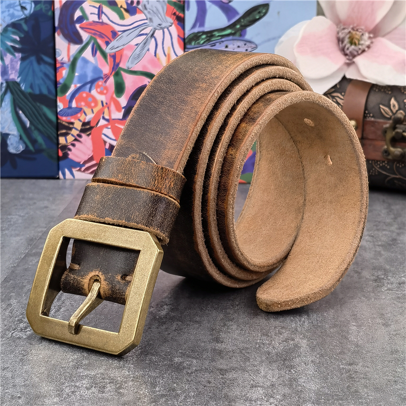 Vintage Herrengürtel aus massivem Messing mit Gürtelschnalle, Gürtel aus echtem Leder für Herren, Ceinture, Echtledergürtel für Herren, Jeansgürtel für Herren, MBT0614