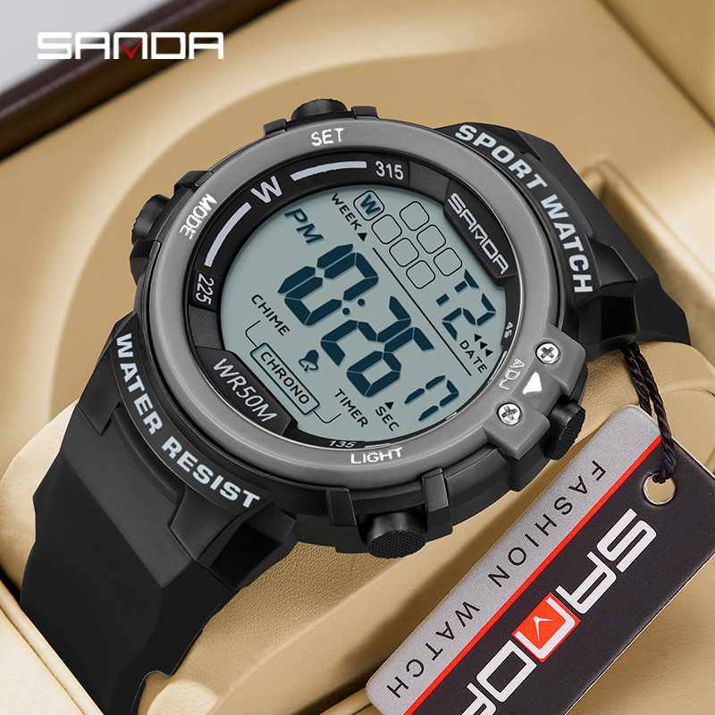 SANDA, reloj militar para exteriores estilo G para hombre, reloj despertador Digital LED, reloj de pulsera deportivo de moda con pantalla Dual, reloj resistente al agua hasta 50M
