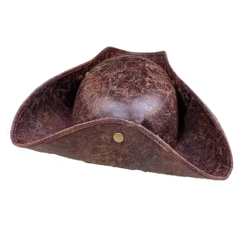 Cappello da pirata in ecopelle Cappello da capitano marrone Bottone vintage Cappello da costume cosplay per feste in maschera per uomo Donna Puntelli per fotografia