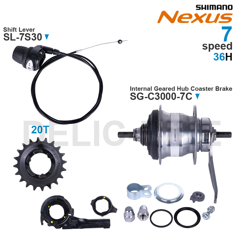 SHIMANO NEXUS Internal Geared Hub SG-C3000-7C SG-C3001-7C dan Pergeseran Tuas SL-7S30 SL-C3000-7 7-Speed Suku Cadang Asli