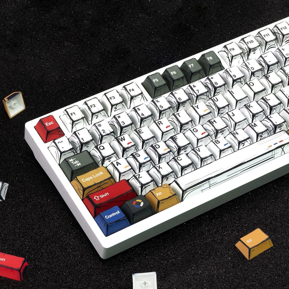 Comic Mixed Lights Korean/German/English Keycaps 5 Sides Dye Sublimation PBT Keycap Cherry Profile for MX Switch Gaming Keybaord