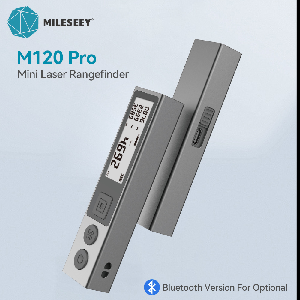 Dalmierz laserowy Mileseey M120 Pro Mini Trena z podświetleniem, Bluetooth i smyczą, przenośne narzędzie pomiarowe do geodezji.
