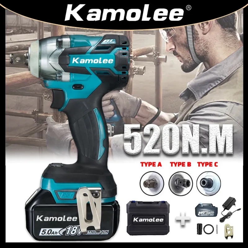 Kamolee ประแจกระแทกไฟฟ้าไร้สายแบบไม่มีแปรงถ่าน520N.M DTW285ฟังก์ชั่นคู่เครื่องมือไฟฟ้าใช้ได้กับแบตเตอรี่18V Makita