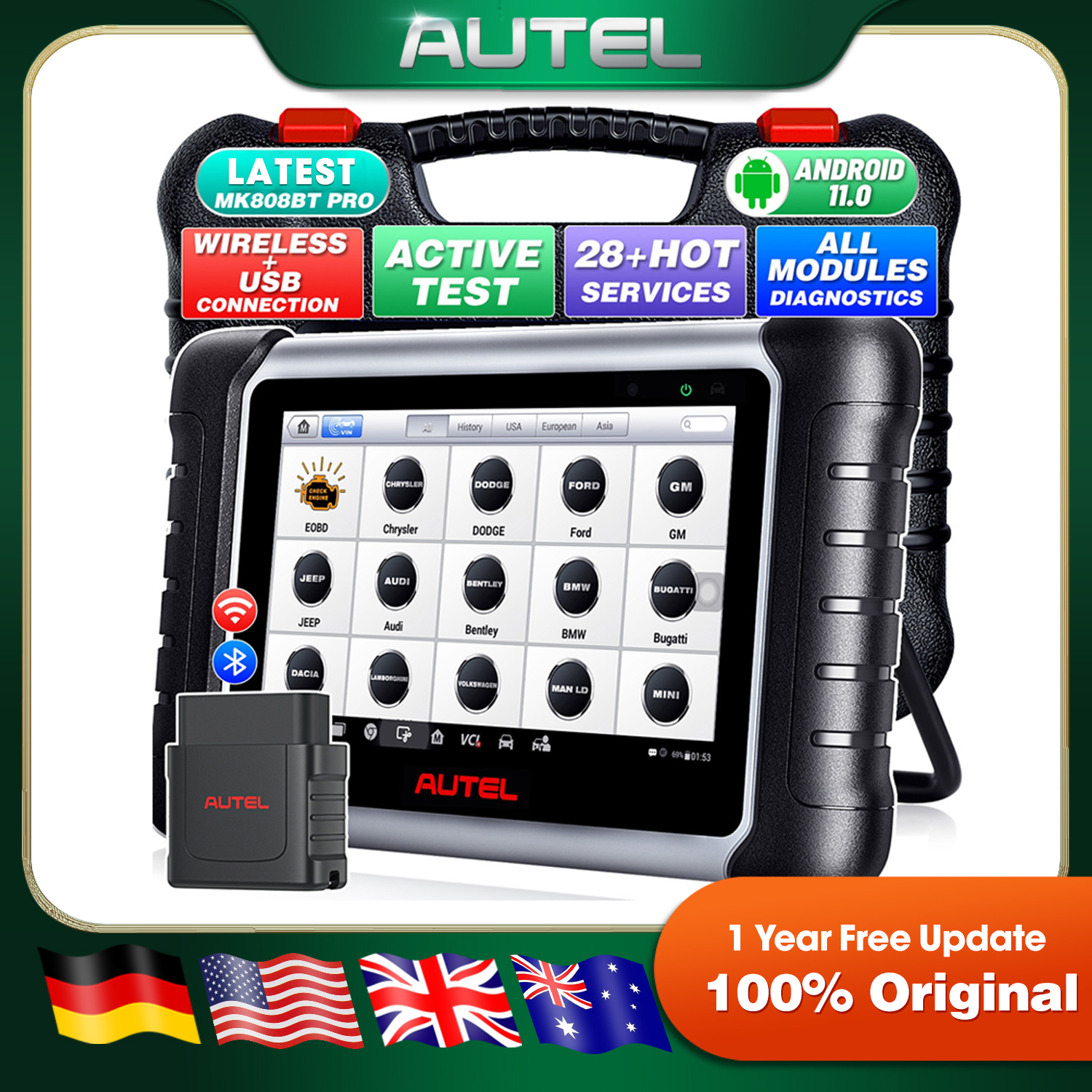 Autel MaxiCOM MK808BT PRO OBD2 сканер Automotivo автомобильный диагностический сканер OBD 2-кодовый считыватель кодов кодирование ключей активный тест PK MK808S