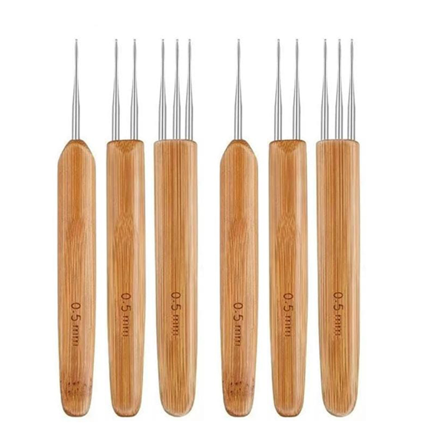 3/6 Stück 0,5 mm/0,75 mm Dreadlock Häkelnadel Holz Häkelnadeln Haar Dreadlocks Werkzeug für Braid Craft