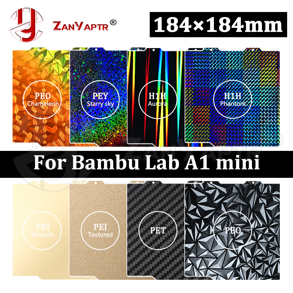 Para Bambu Lab A1 Mini placa de construcción 184x184 doble cara H1H PEY PEO PET PEI cama resorte hoja de acero hoja Pei pieza de impresora 3D