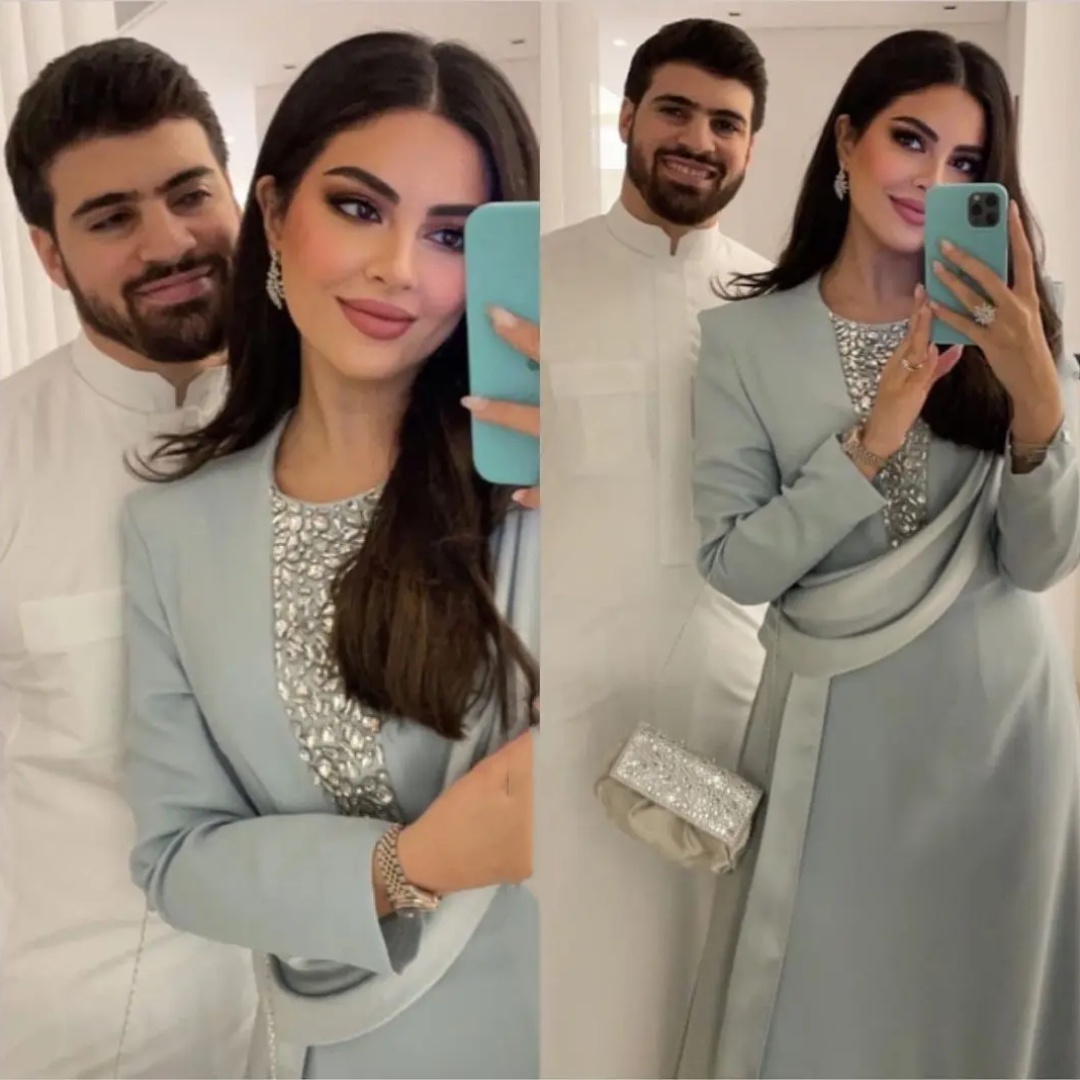 Customize Saudi Arabia Elegant Long sleeved Evening Dress Women's Ball Dress O-Neck Floor Sweeping Formal Occasion Dress New