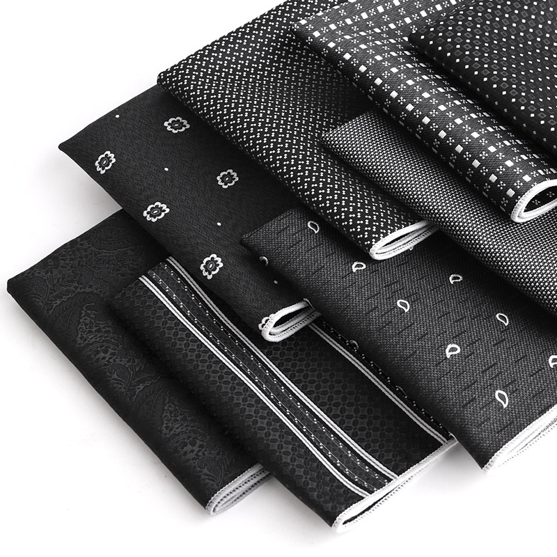 Mens Bolso Quadrado Negócios Hanky Acessórios de Bolso Elegante Lenço Preto Paisley Stripe Dot Moda Design Homens Terno Hanky